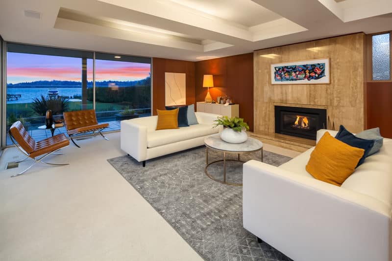Midcentury Laurelhurst luxury home's staged living room